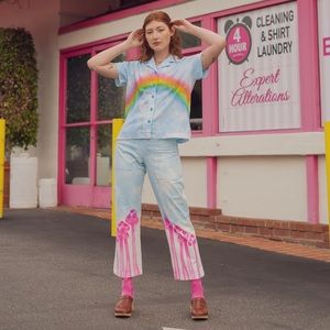 Big Bud Press Pink Mushroom Paint Stamp Work Pants